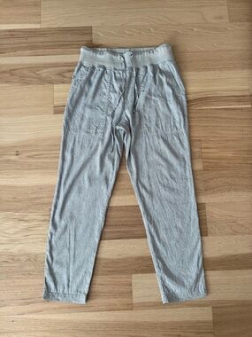 Lou & Grey for Loft Pants Womens Medium Gray Linen Blend Casual Elastic Pull On